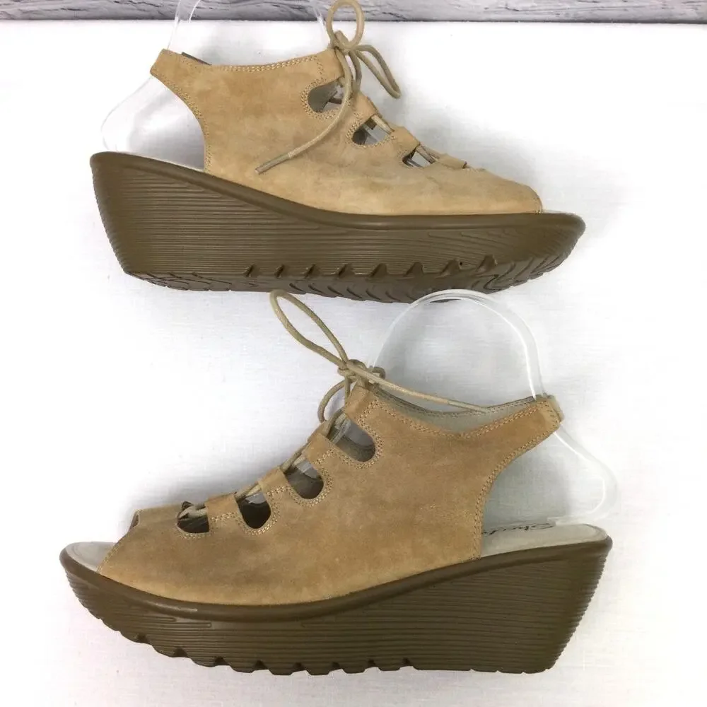 Skechers Boho Chic Minimalist Leather Lace Up Tan Slingback 2.5" Wedge Sandal 9 - Picture 6 of 11